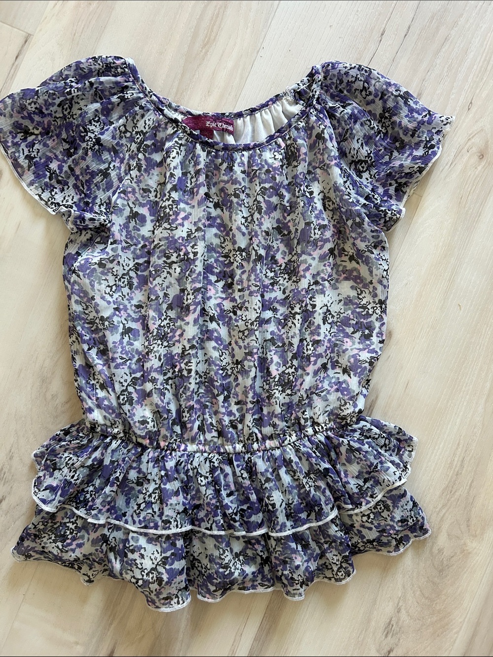 Epic Threads Purple Floral Ruffle blouse